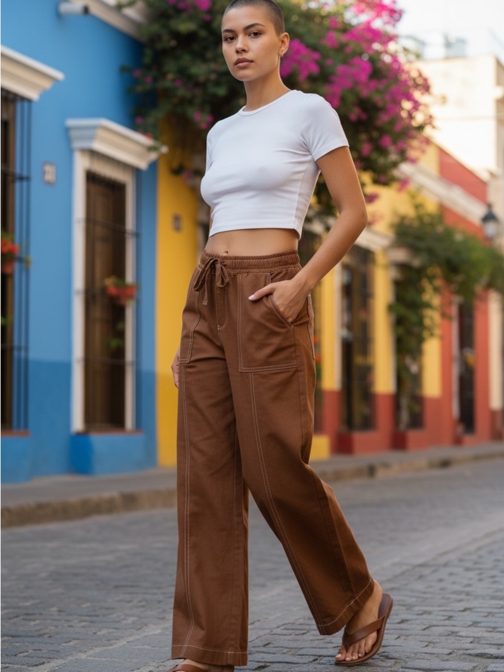High-Rise Wide-Leg Utility Pants in Brown - Picture 4 of 10